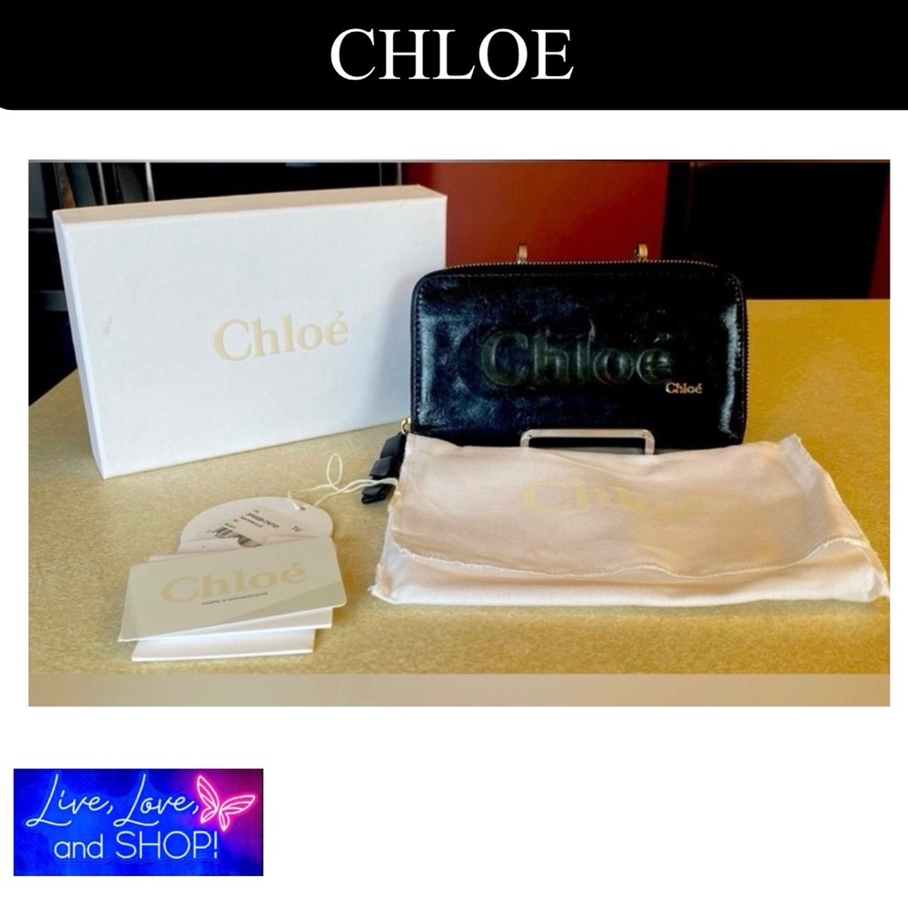 CHLOE Black Leather Zip Around Wallet w/Authentication Card/Box/Dust Bag, EUC